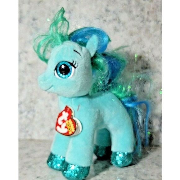Ty Beanie Boos TOPAZ The Little Pony Teal Glitter Green Blue Iridescent Hair NWT - Picture 1 of 8